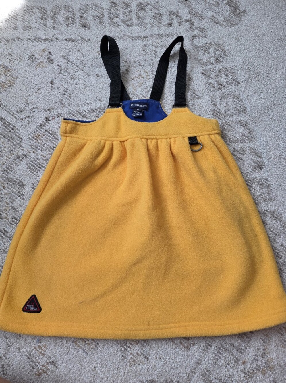 Ralph Lauren Kids Yellow Fleece Pinafore Dress with Black Straps